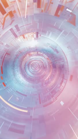 Vertical Futuristic Tunnel Rotating and Accelerating in Glowing Pastel Digital Corridor