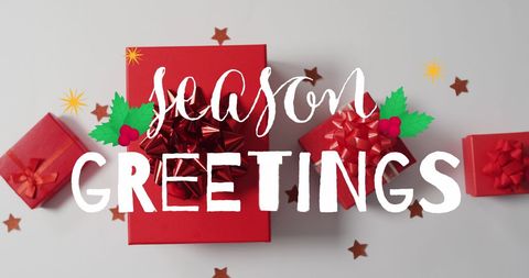 Festive Red Gift Boxes with Holiday Greeting - Download Free Stock Images Pikwizard.com