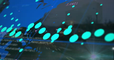 Abstract Data Visualisation over World Map Illuminated by Cityscape