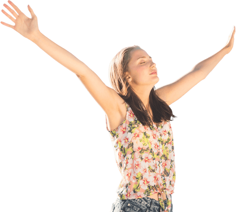 Cheerful Caucasian Woman Celebrating Transparent Background