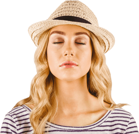 Caucasian Woman Meditating Calmly Wearing Hat Transparent Background