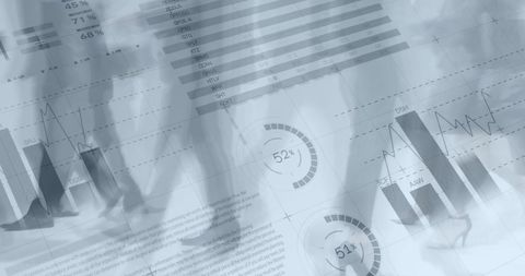 Global finance data overlay with business people in motion