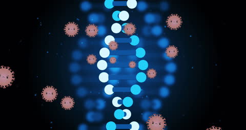 Digital DNA Strand with Viruses Surrounding