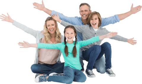 Happy Transparent Family Celebrating with Outstretched Arms