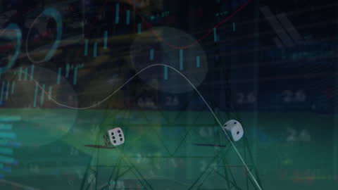 Financial Data with Dice Symbolizing Market Risks