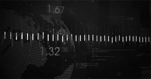Futuristic data visual equalizer overlays digital globe interface