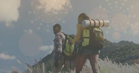 African American Couple Hiking in Ambient Light Shapes