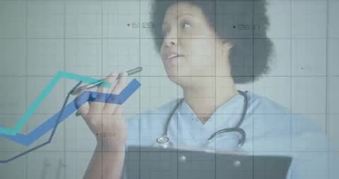 Medical Professional Analyzing Data with Stylus and Trend Charts