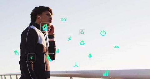 Eco-Conscious Athlete Incorporating Sustainable Living Symbols