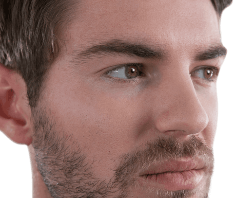 Close-up of man looking away with thoughtful expression transparent