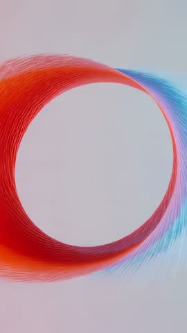 Looping Red and Blue Filaments Weaving into Rotating Circle Vertical Abstract Motion Loop