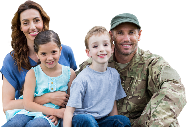 Happy army father in uniform with his family sitting together, transparent background - Download Free Stock Videos Pikwizard.com