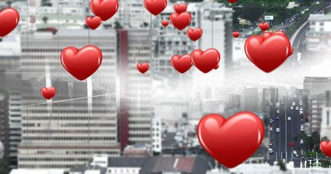 Red Hearts Floating Over Modern Cityscape Symbolizing Connection - Download Free Stock Images Pikwizard.com