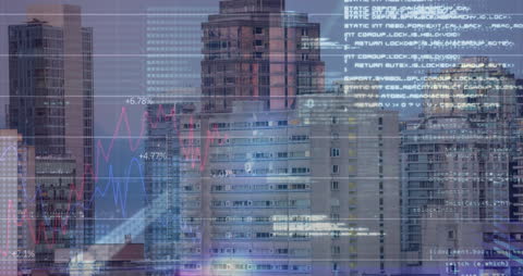 Financial Data and Programming Overlay on Cityscape