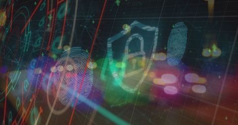 Digital Security Interface with Holographic Lock and Data Graphics