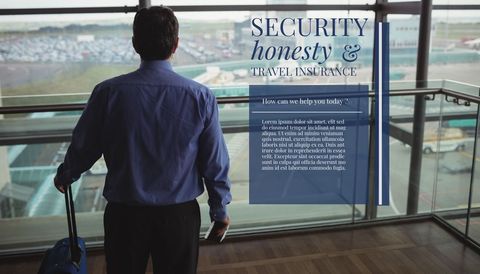 man observing airport travel insurance advertisement - Download Free Stock Templates Pikwizard.com