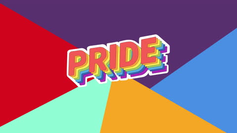 Multicolored Pride Text on Vibrant Geometric Background