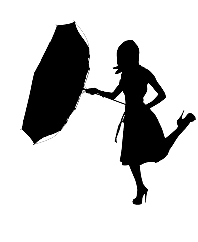 Silhouette of woman holding umbrella with transparent background