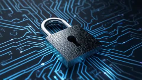 Cybersecurity Focus with Padlock on Circuit Board Animation