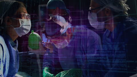 Diverse Surgeons Operating with Data Overlay