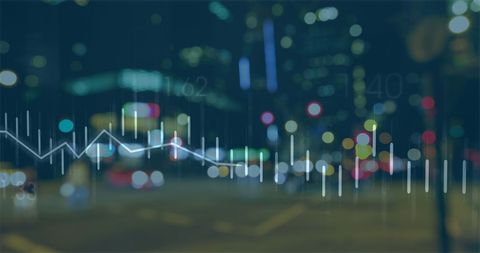 Data Visualization over Urban Nightscape Abstract Concept