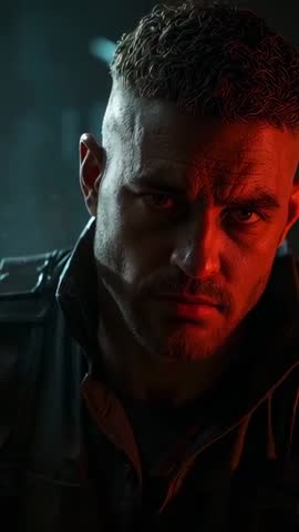 Cinematic Vertical Video Showing Tactical Man Tensing Then Softening in Industrial Bay