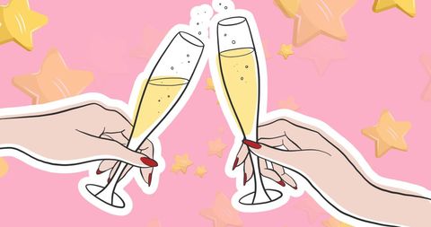 Celebratory Champagne Toast with Stars on Pink Background - Download Free Stock Images Pikwizard.com