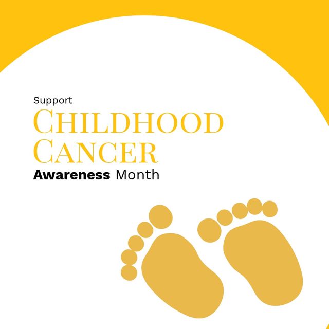 Illustration of support childhood cancer awareness month text with footprints on white background. Copy space, vector, raise support, funding and awareness, childhood cancer.