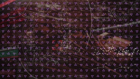 Digital Interface with Data Processing Visualization Over Colorful Shapes