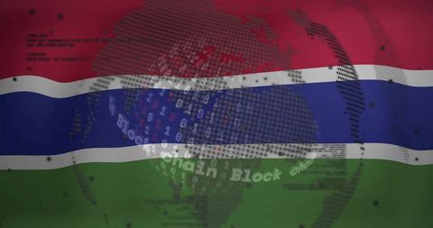 Digital World and Blockchain with Gambian Flag Backdrop