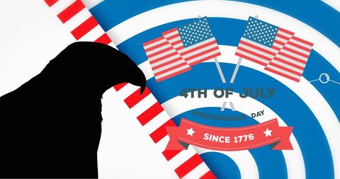 4th of July Graphic with Eagle Silhouette and USA Flags