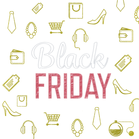 Colorful Black Friday Shopping Icons on Transparent Background
