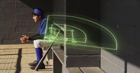 Baseball player in dugout with field diagram overlay