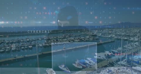 Cybersecurity Warning Virtual Hacker Overlay on Seaport