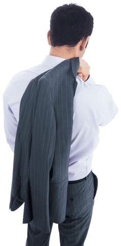 Transparent Businessman Holding Suit Jacket From Rear View