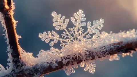 Magical Sunlit Snowflake on Frosty Branch
