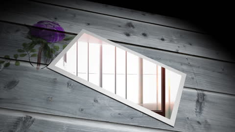 Photo Frame with Rustic Wooden Background and Flowers