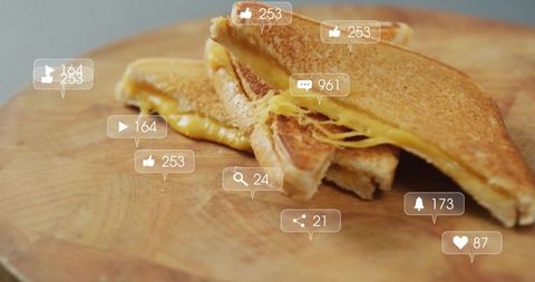 Grilled cheese sandwich with social media icons