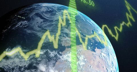 Global Finance Data and Rising Market Arrows Overlaying Earth