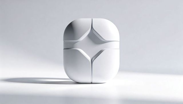 Minimalist white geometric container with recessed grooves sculptural packaging design