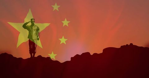 Silhouette of Soldier with Chinese Flag Symbolizing Patriotism - Download Free Stock Images Pikwizard.com