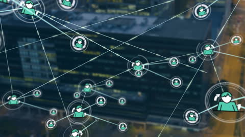 Global Network Connections Overlapping Cityscape Background