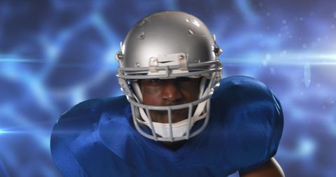 American Football Player Ready for Action on Futuristic Background