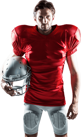 Transparent Background of Football Player Holding Helmet