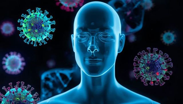 Futuristic Visualization of Human Body with Virus and DNA