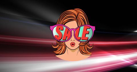 Pop Art Woman with Sale Sunglasses on Dynamic Abstract Background - Download Free Stock Images Pikwizard.com