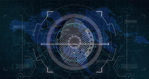 Futuristic Fingerprint Technology with World Map Background