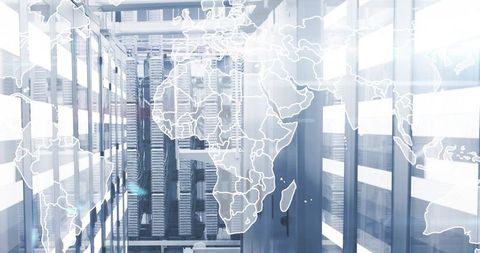 Modern Data Servers with World Map Connectivity Visualization