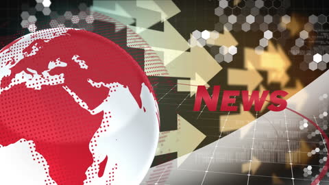 Dynamic Global News Background with Moving Arrows and Digital Globe