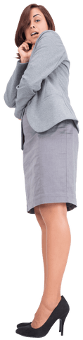 Surprised Hispanic Businesswoman in Gray Suit with Transparent Background